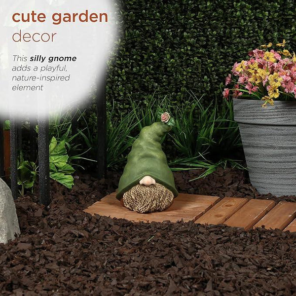Alpine Corporation QWR1440 Gnome Head with Sculpted Rope Beard and Flower on Hat, Playful Décor for Garden & Patio, 10