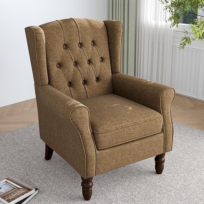 Lumibee High Back Accent Chair,Upholstered Wingback Armchair with Solid Wood Legs for Small Spaces,Comfy Single Sofa Chair for Living Room,Bedroom,Office-Gray