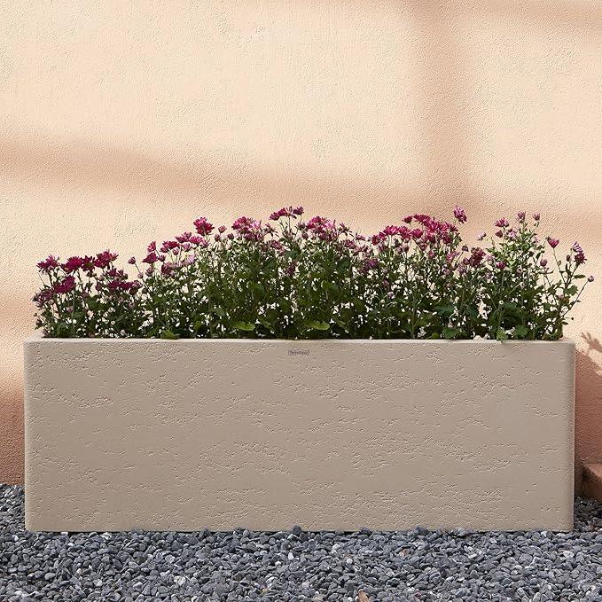 42 Inch Rectangular Concrete Planter（42Lx14Wx15H，58 Pounds）,Durable All-Weather Use with Drainage Holes,Large Rectangular Planter for Outdoor Indoor Plants