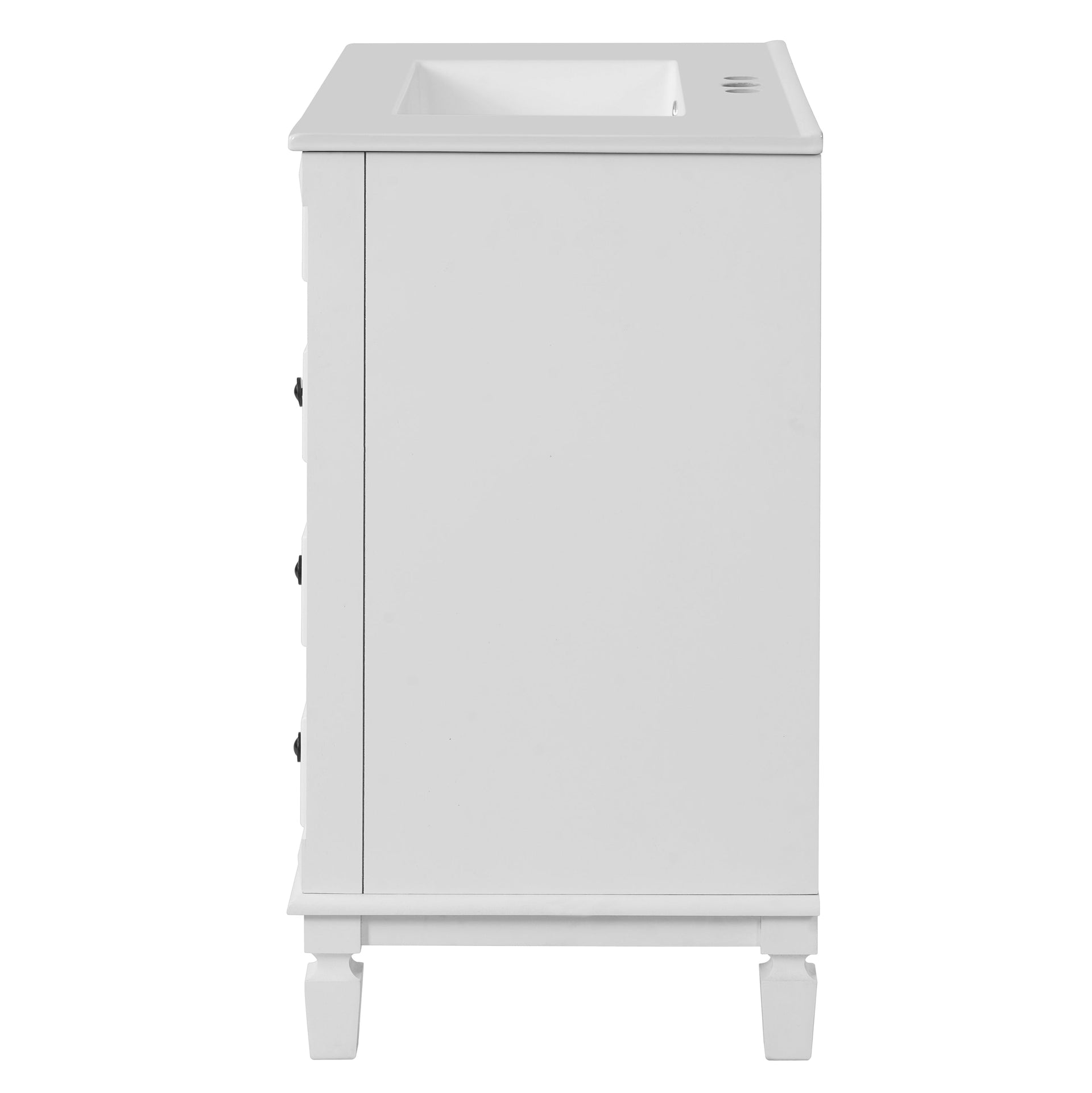 Bathroom Vanity with Ceramic Sink, Modern Cabinet with 2 Drawers & Shelf