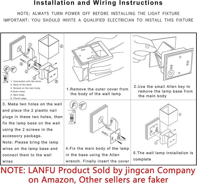 LANFU LED Aluminum Waterproof Outdoor Wall Sconce, 100-277V 3000K Outdoor Cube Square Wall Light Warm Light 2 LEDs Black 6W Outside Wall Lights for House Patio