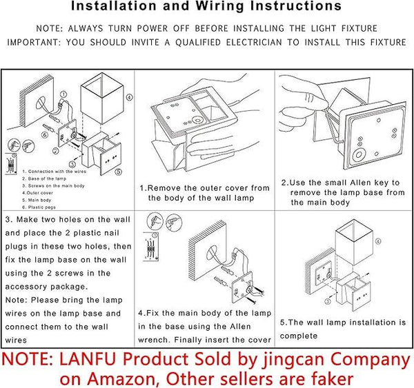 LANFU LED Aluminum Waterproof Outdoor Wall Sconce, 100-277V 3000K Outdoor Cube Square Wall Light Warm Light 2 LEDs Black 6W Outside Wall Lights for House Patio