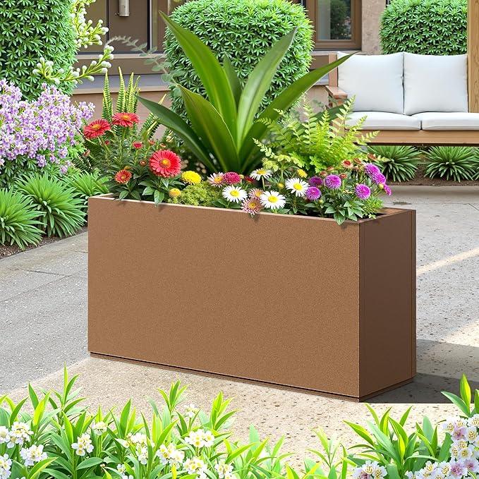 FENCY Metal Rectangular Planter Box, Large Planters for Outdoor Plants, Tall Planters for Outdoor Plants with Drainage Holes (32