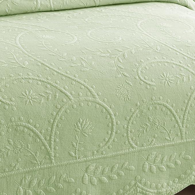 MarCielo 3-Piece 100% Cotton Oversized Bedspread Lightweight Quilt Coverlet Embroidery Farmhouse Bedding Set (TX Pale Green, Oversized King (118