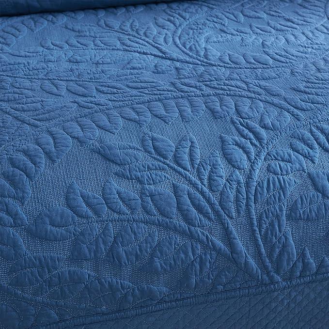 MarCielo 3-Piece 100% Cotton Oversized Bedspread Lightweight Quilt Coverlet Embroidery Farmhouse Bedding Set T0 (Midtone Blue, Oversized Queen (100