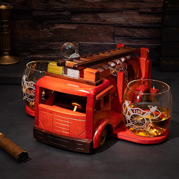 Firetruck Whiskey Decanter with Two 12 oz Glasses Gift Firefighter Gifts, Fireman, Firetruck Figurine, Police Gifts, Fire Department Gifts, Gifts for Firefighters! 600ml 13