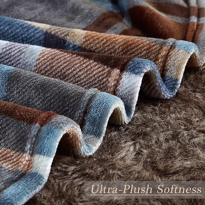 MERRYLIFE Throw Blanket Plaid Sherpa | Ultra-Plush Soft Colorful | Decorative Couch Travel Blanket | (50