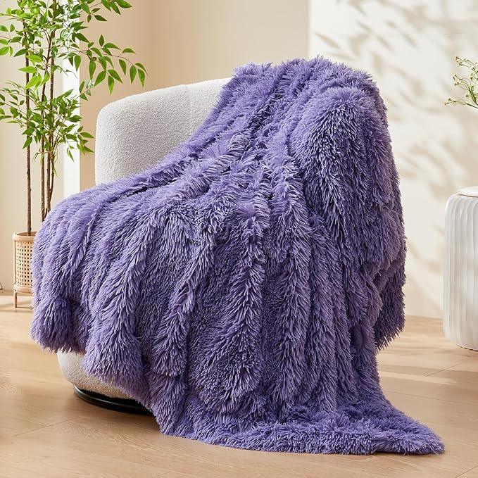 GONAAP Fuzzy Faux Fur Throw Blanket Lavender Super Soft Cozy Plush Fuzzy Shaggy Blanket for Couch Sofa Bed (Lavender, Throw(50