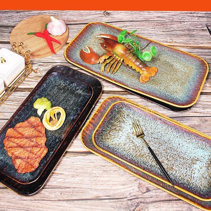 Porcelain Dinner Plates Platters Set of 2, for Fruit, dessert, snack platter, Bread, cupcake, Salad - Microwave, Dishwasher Safe, Scratch Resistant durable, Brown Reactive glaze