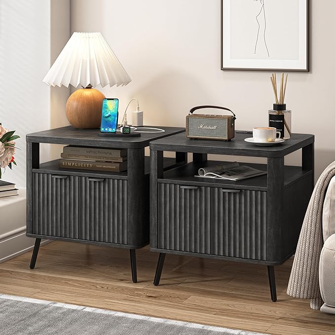 Nightstand Set of 2 with Charging Station, 24