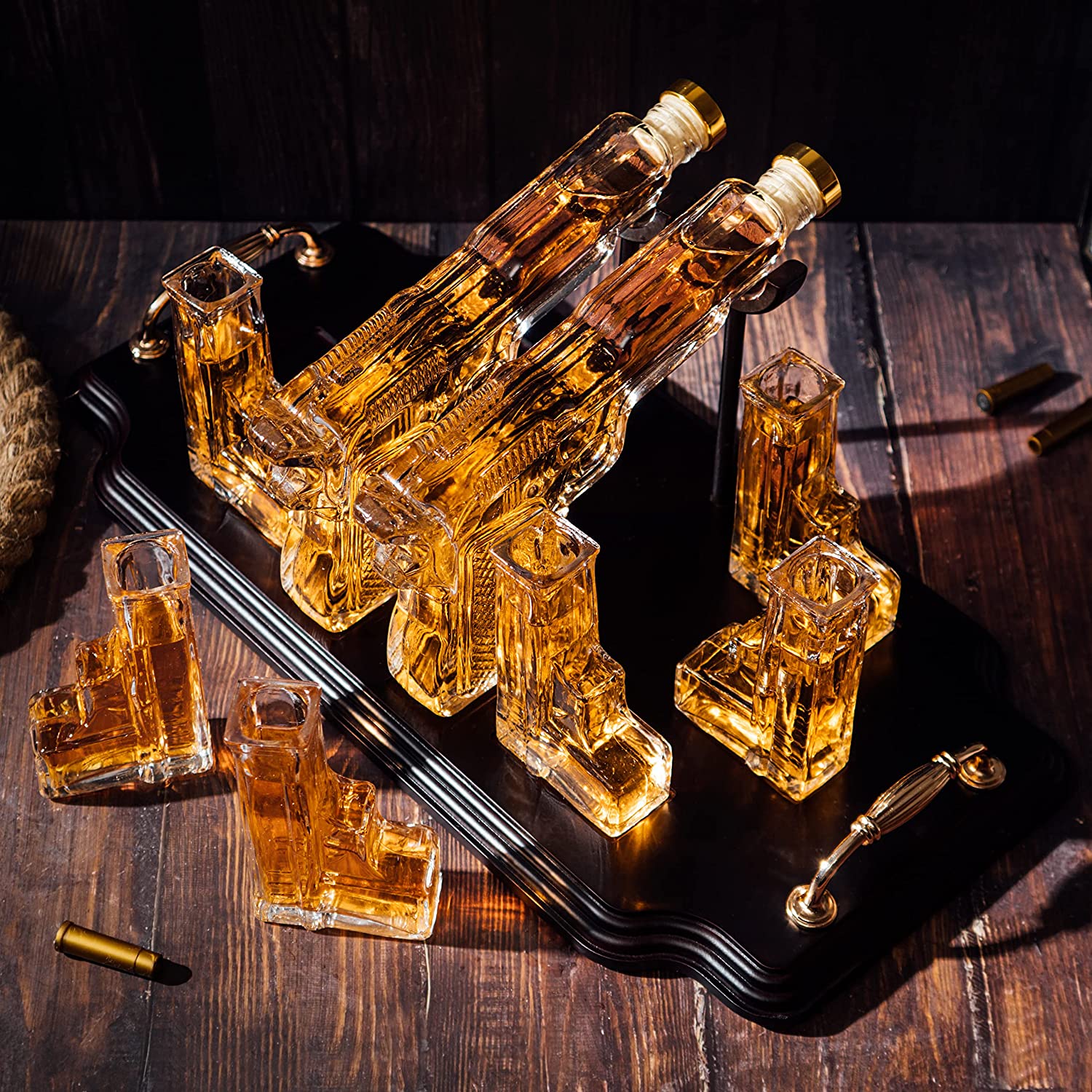 Pistol Whiskey & Wine Decanter - Gifts for Men & Dad, 2 Gun Whiskey Decanter Set with 6 Oz Pistols Shot Glasses - Cool Liquor Dispenser for Home Bar Unique Birthday Gift Ideas from Dad…