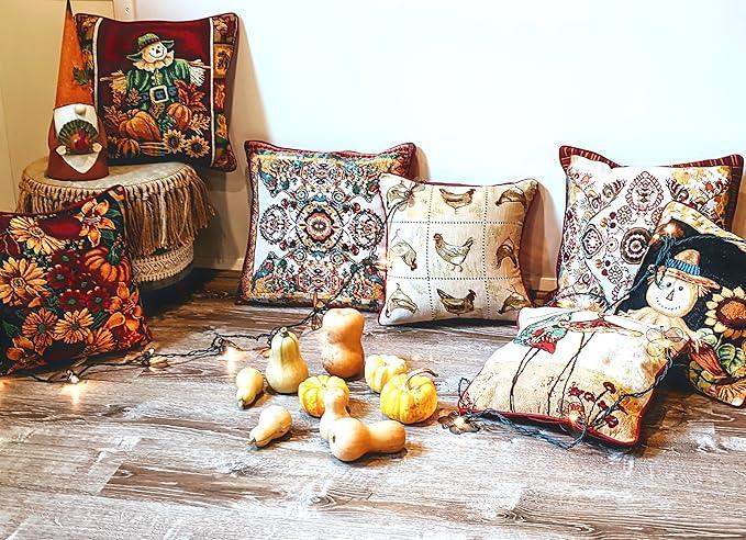 Tache Rococo Elegant Ornate Ivory Colorful Paisley Cotton Linen 18x18 Tapestry Woven Cushion Throw Pillow Cover 2 Pieces