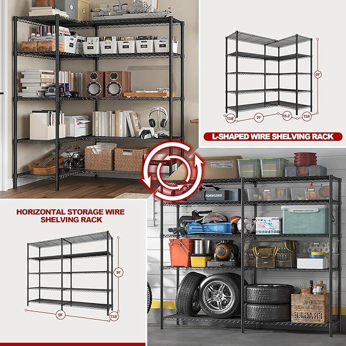REIBII 5 Tier Wire Shelving Storage Shelves Loads 1430LBS, 58
