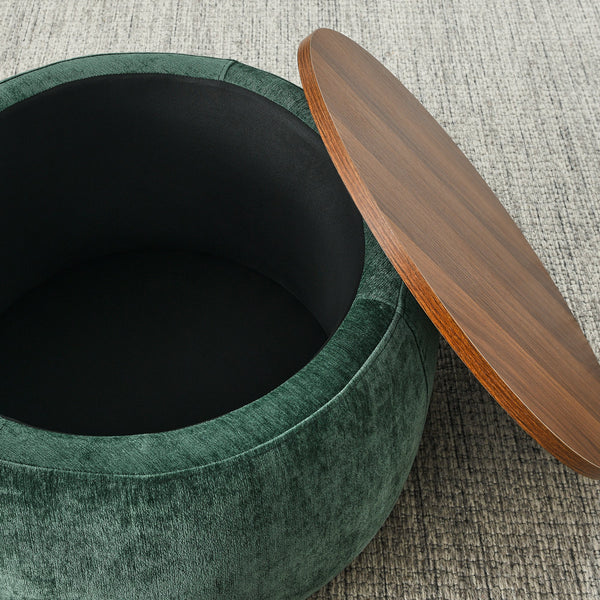 Modern Classic Round Storage Ottoman Coffee Table with Removable Top BLAKHOM
