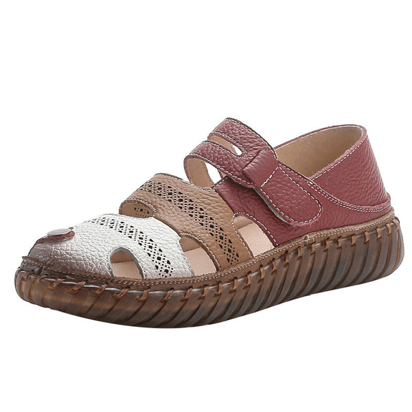 Cowhide mom sandals for women non slip cowhide sole soft sole genuine leather women's shoes flat bottom