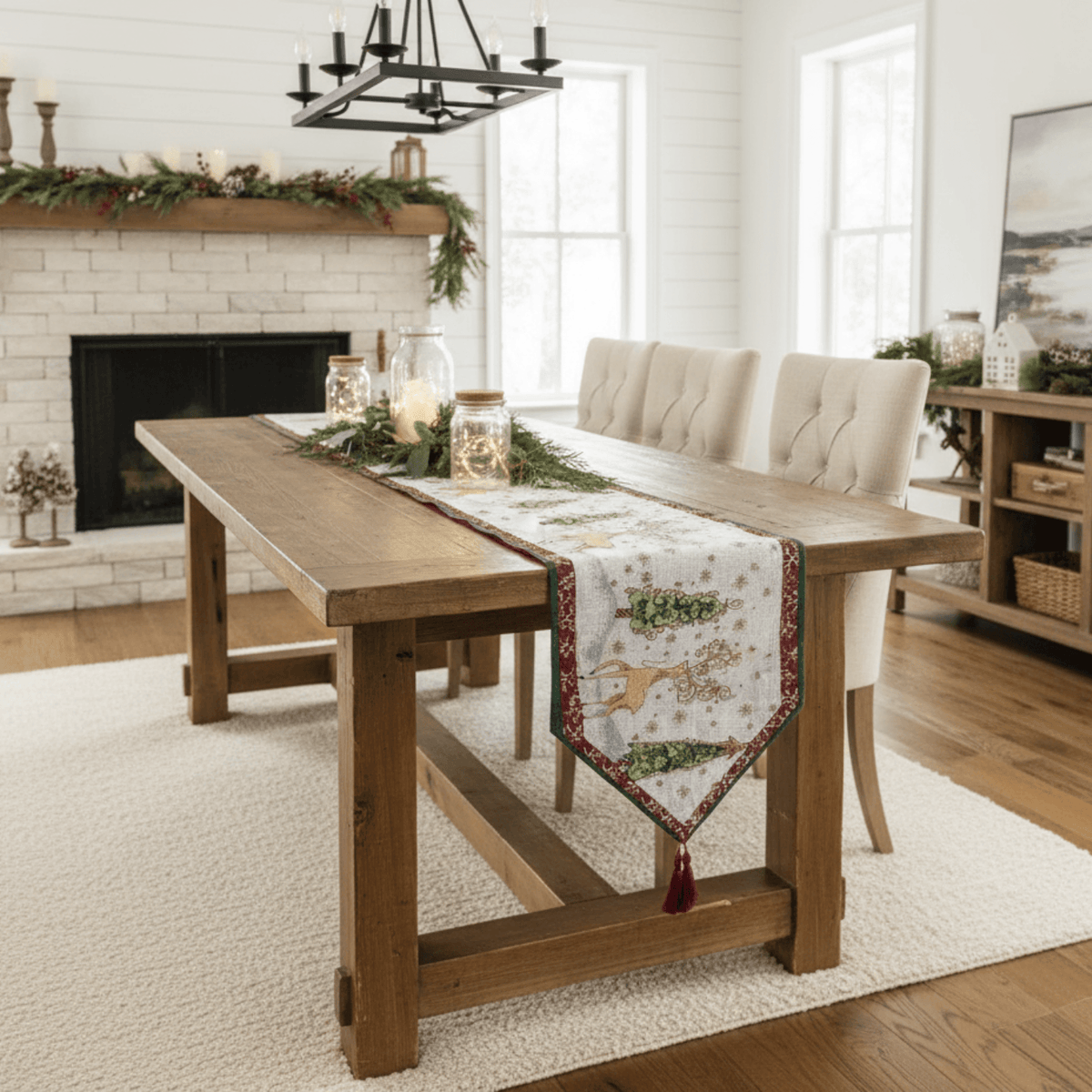 Tache Winter Forest Reindeer Vintage Holiday Woven Tapestry Table Runners (9192TR)