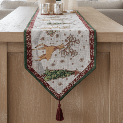 Tache Winter Forest Reindeer Vintage Holiday Woven Tapestry Table Runners (9192TR)