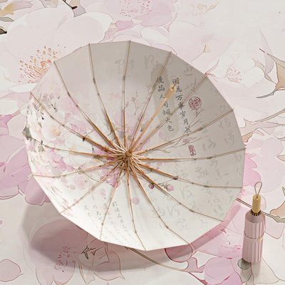 16-rib color rubber & gold aluminum alloy frame: new Chinese retro folding umbrella with sun protection and UV resistance.