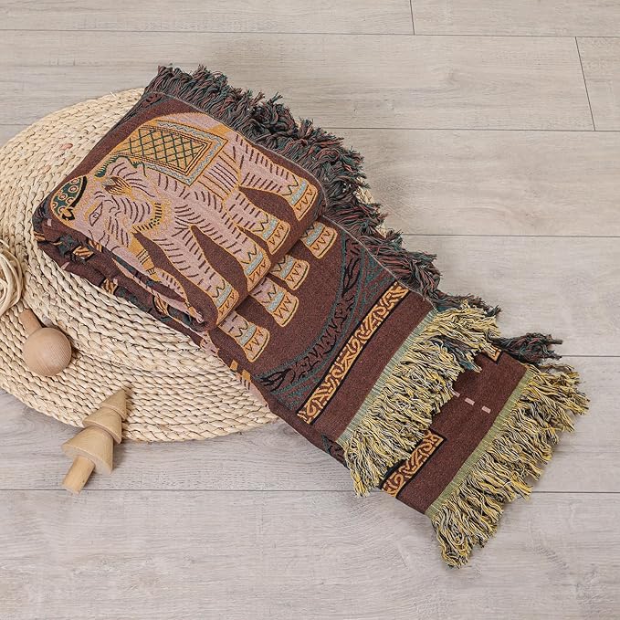 Boho Throw Blanket for Bed with Tassels,100% Cotton Ultra Soft and Cozy Large Blanket Elephant Printed Farmhouse Decor Bed Blankets,60