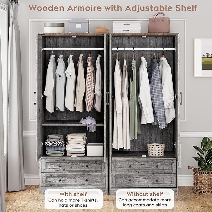 Brafab Armoire Wardrobe Closet with 2 Modern Doors, 71