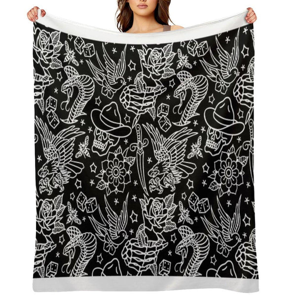 American Traditional Tattoo Flash Print Throw Blanket