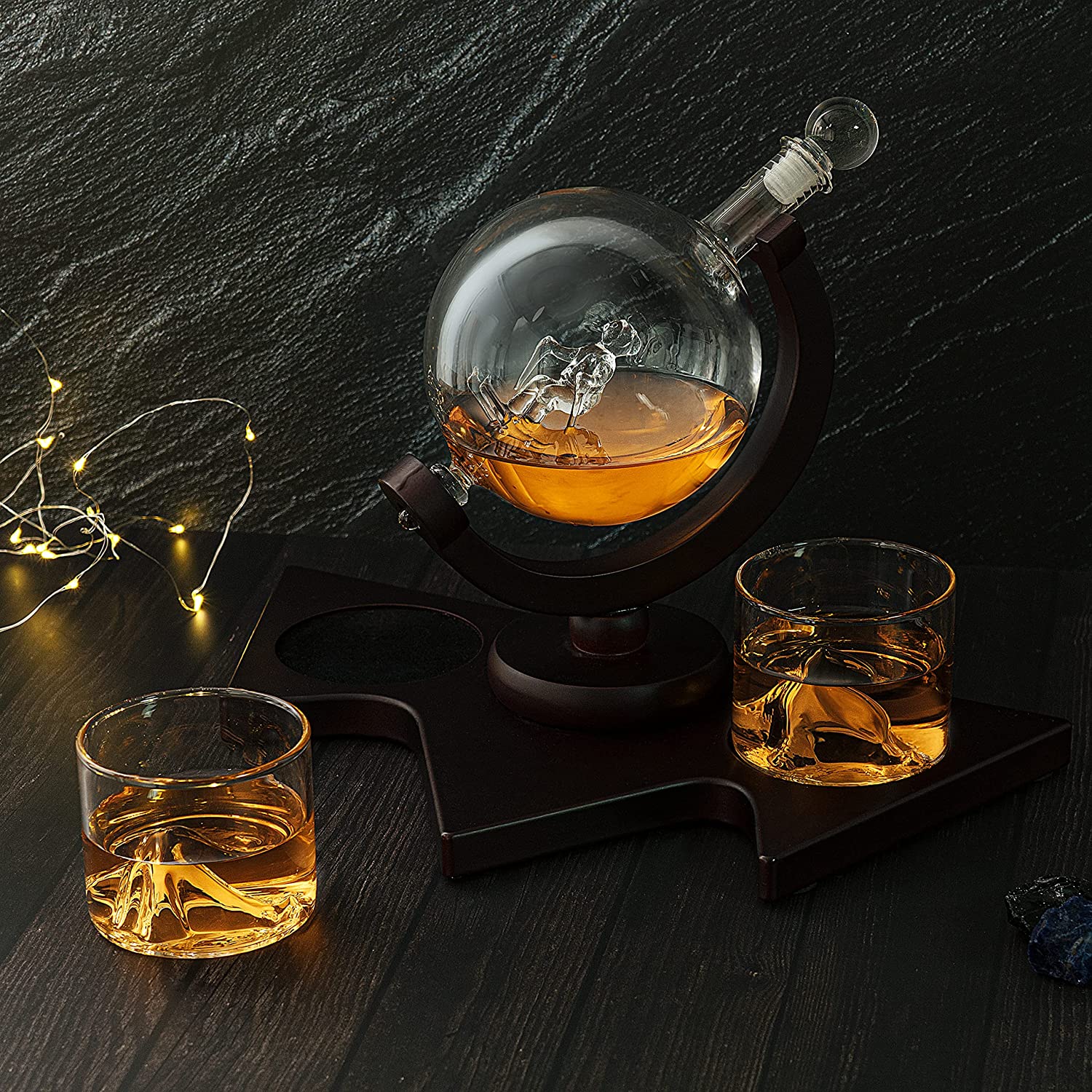 Ski Wine and Whiskey Decanter 850ml With 2 Glacier Mountain Glasses by The Wine Savant - 14