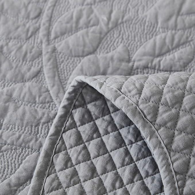 MarCielo 3-Piece 100% Cotton Oversized Bedspread Lightweight Quilt Coverlet Embroidery Farmhouse Bedding Set T0 (Light Grey, Oversized Queen (100