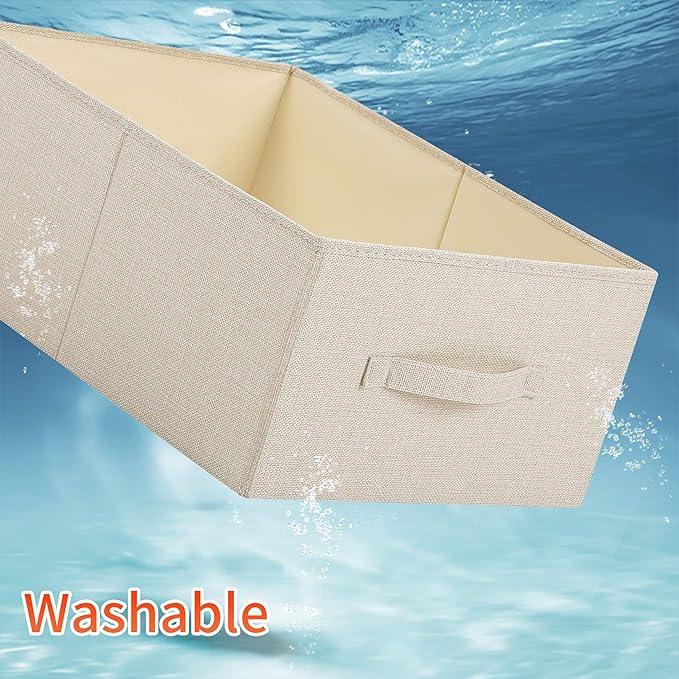 Linen Folding Storage Bins, 3 Pack Large Storage Baskets, Washable, Clothing Storage Bins with Handle, Closet Organizer for Storage Sweater,Sheets(Beige, 18½