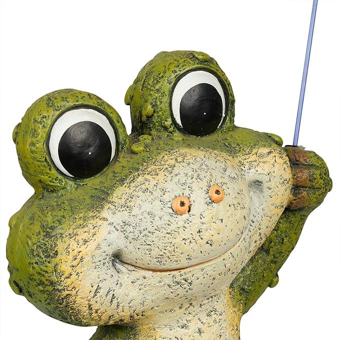 Alpine Corporation QWR1002 Indoor/Outdoor Smiling Frog with Purple Umbrella Garden Statue, Playful Frog Statue, 27