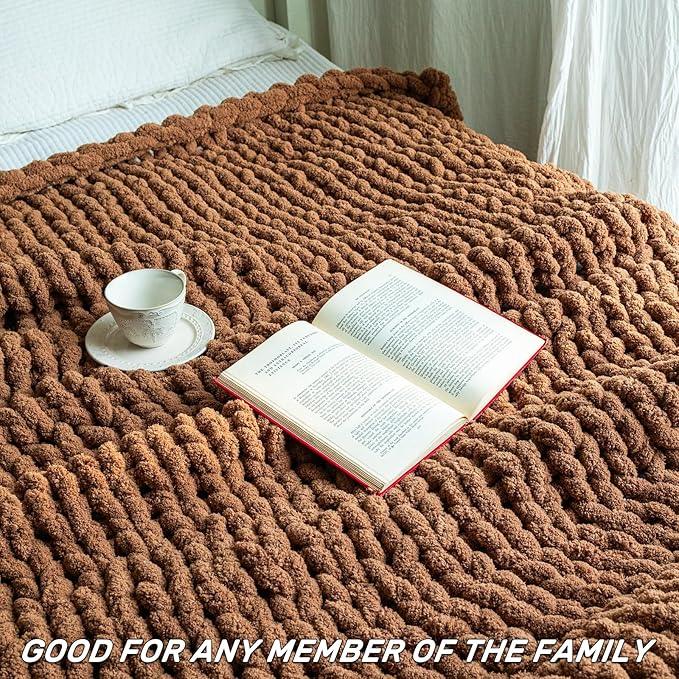 Chunky Knit Blanket - Luxury Soft Cozy 40 * 50 Throw Blanket,100% Woven Blanket Rope Knot Throw Blanket for Couch, Sofa, Home Decor, Gift - Machine Washable（Brown）