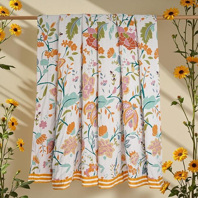 Boho Throw Blanket, 100% Organic Cotton Breathable Ultra Soft 80