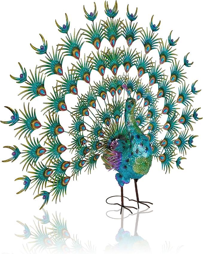 Alpine Corporation HEH376 Jumbo Sized Iron Majestic Peacock Decor, Elegant Garden & Patio Bird Statue, 55