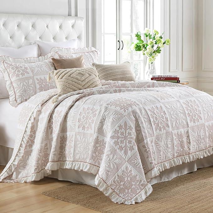 MarCielo 3-Piece 100% Cotton Bedspread Lightweight Quilt Coverlet Embroidery Farmhouse Bedding Set (TJ Colorful,Queen (98