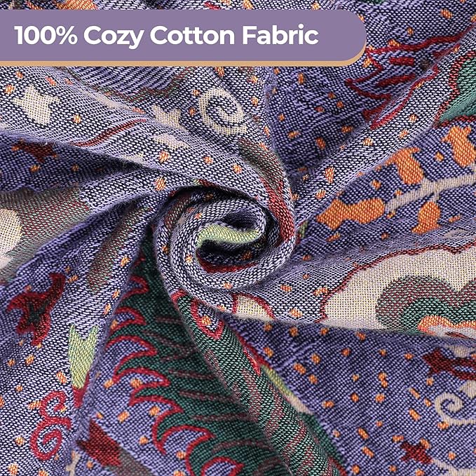 Boho Throw Blanket for Bed,100% Ultra Cotton Soft Breathable Bed Throw Floral Printed Farmhouse Decor Rustic Bed Throws for Couch Sofa Quilt Purple Flowers 60
