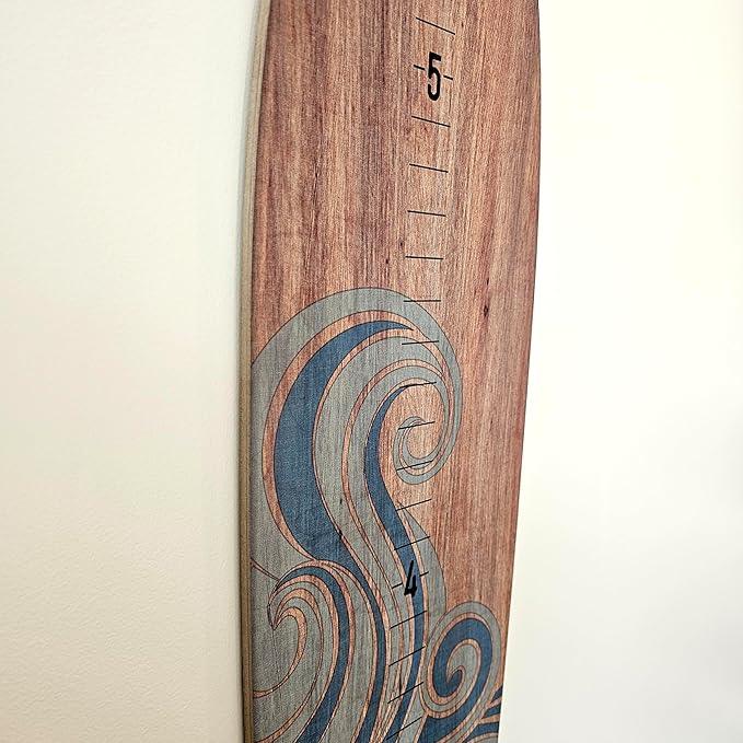 Wooden Surfboard Wall Decor Growth Chart - Surf Board Wall Decor for Kids Room, Wooden Growth Chart for Wall, Surfboard Wall Art, Surfboards for Decoration - Blue Wave (9.5