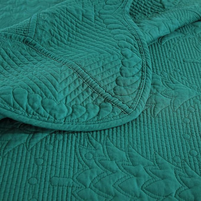 MarCielo 3-Piece Christmas Quilt 100% Cotton Oversized Bedspread Lightweight Coverlet Embroidery Christmas Tree Pattern Bedding Set(TC Emerald, Oversized Queen (100