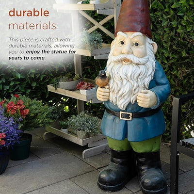 Alpine Corporation ZKD100 Jumbo Size Gnome with Bird Decor, Whimsical Gnome Statue for Patio & Garden, 48