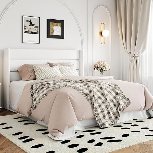 Allewie Queen Size Velvet Lift Up Storage Bed, Modern Wingback Headboard, Hydraulic Support, No Box Spring Needed, White