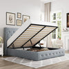 Allewie Queen Size Lift Up Storage Bed, Button Tufted Headboard with Wingback, Hydraulic Support, No Box Spring Needed, Grey Blue