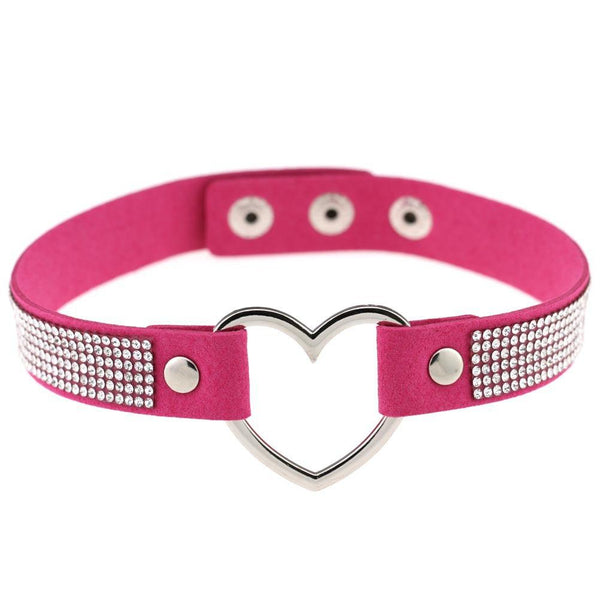 Japan's Harajuku Soft Girl Black Rhinestone Peach Heart Love-Shaped Collar Women's Neck Strap Collarbone Necklace Short