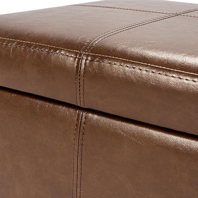 Adeco Storage Ottoman Foot Rest Stool, Leather Ottoman Footstool with Hinged Lid, 17