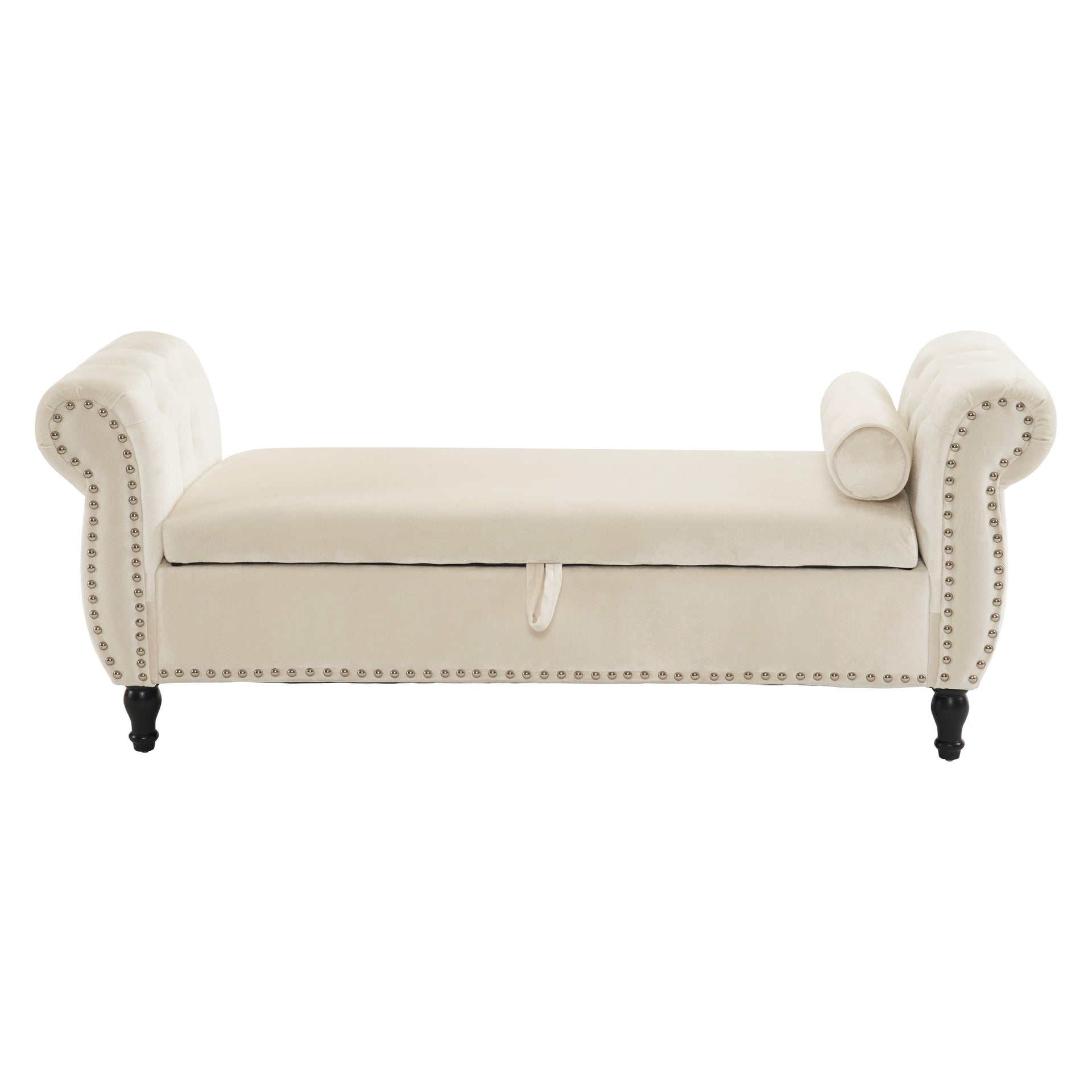 Velvet Multifunctional Storage Rectangular ottoman bench with 1 Pillow, Beige