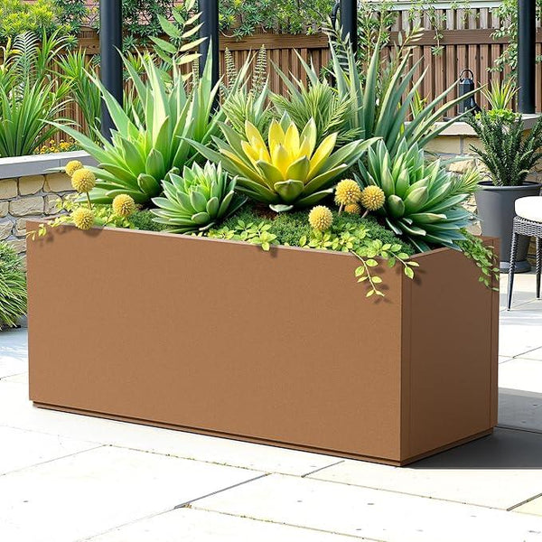 FENCY Large Metal Planter, Large Rectangular Planters for Outdoor Plants, Tall Outdoor Planters for Porch Patio, 38