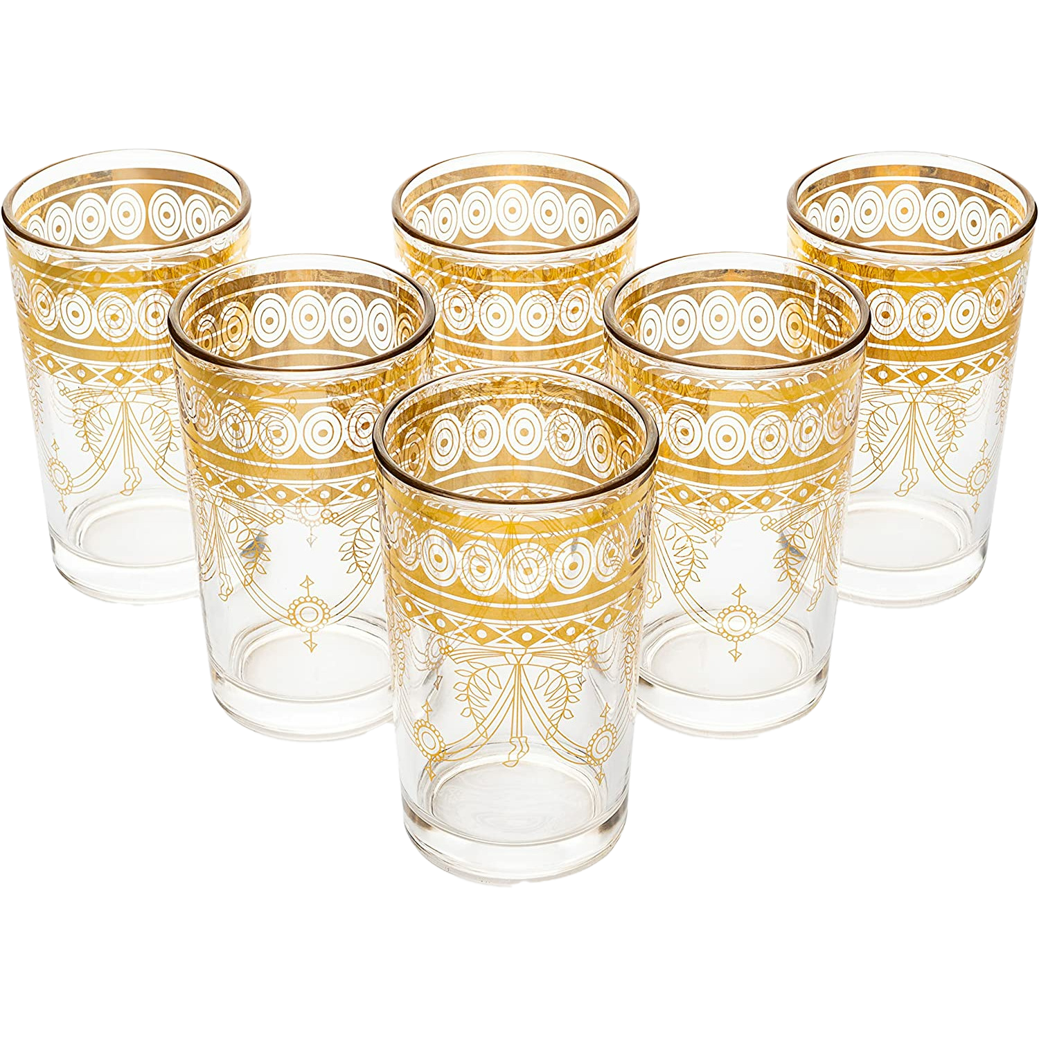 Gold Moroccan Glasses Artisan Hand-Made Multipurpose 220 ml 7.5 oz Tea and Wine Morrocan Tumbler Marrakech & Casablanca Tea Cups Set of 6, by The Wine Savant