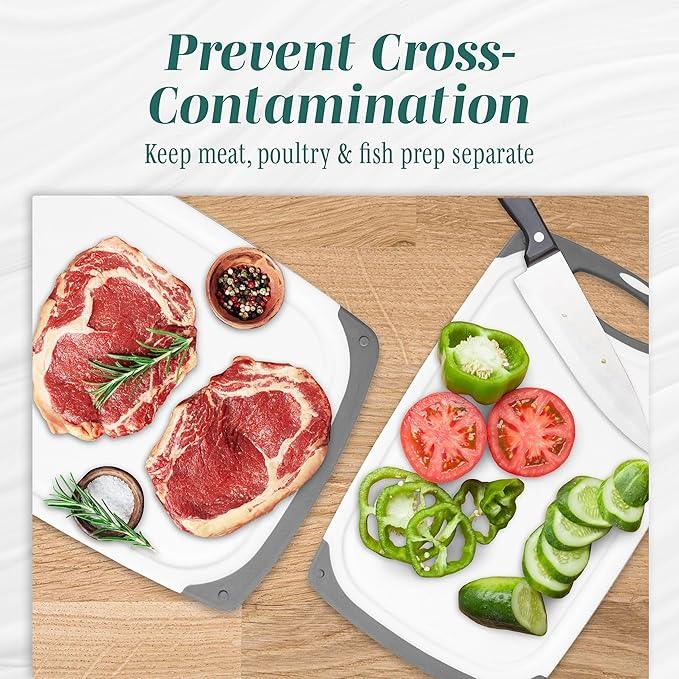Cutting Boards for Kitchen - BPA-Free Chopping Board - Different Sizes & Non Slip Handles - Reversible, Large Cutting Board Set - Unique Gifts for Cooks Who Have Everything - 3-Pack Navy Blue