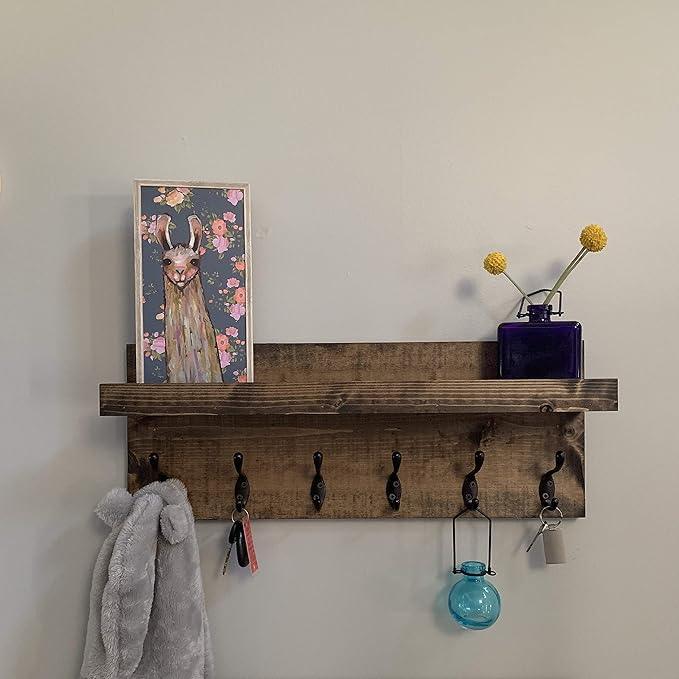 Coat Rack with Shelf Wall Mounted with Storage (Choose Your Length) Towel Rack Entryway Organizer Key Hooks (24