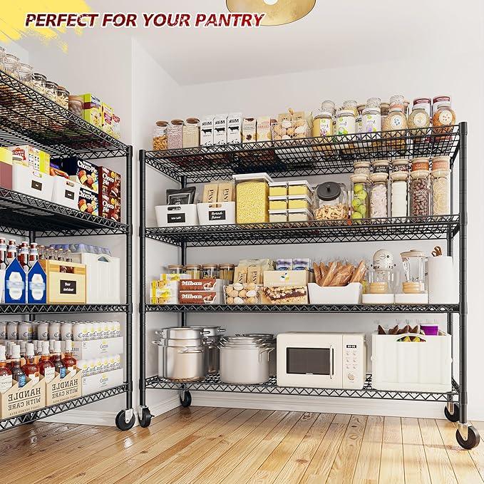 REIBII 55.5''W Storage Shelves 2500LBS Wire Shelving Rack with Wheels 75.6