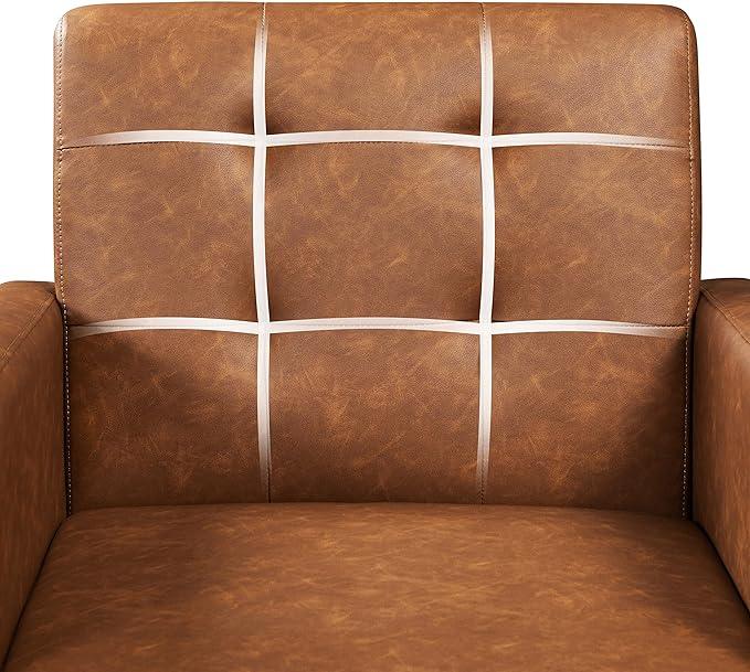 Yaheetech Mid-Century Accent Chairs, PU Leather Modern Upholstered Living Room Chair, Cozy Armchair Button Tufted Back and Wood Legs for Bedroom/Office/Cafe, Retro Brown 2 PCS