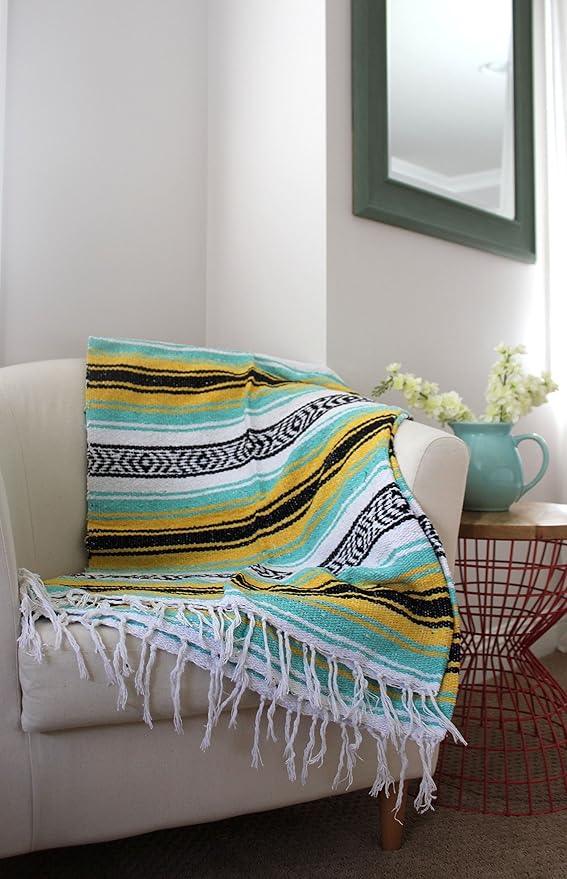Del Mex Classic Mexican Blanket, Large Authentic Woven Falsa Throw (70