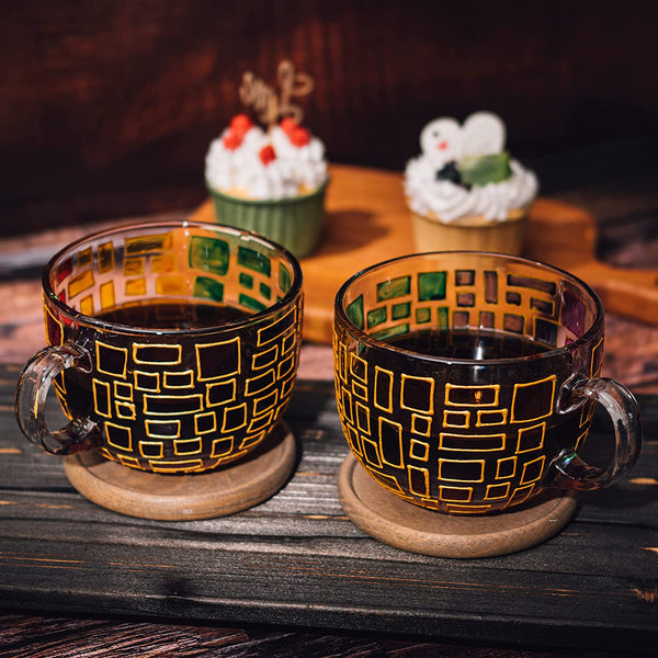 The Wine Savant Renaissance Stained Glass Windows Mugs, Artisanal Hand Painted Set of 2 - Gift Idea for Her, Him, Birthday, Mom, Housewarming - Art Deco Coffee and Tea Set 3.5